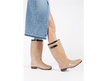 Béžové vysoké lakované dámské holínky (Velikost 36)