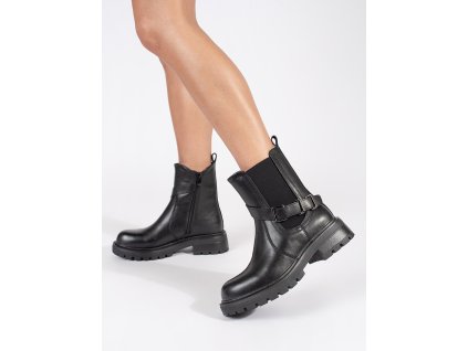 Černé kožené dámské štibletky na platformě Sergio Leone (Velikost 36)