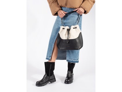 Černá dámská kabelka s kožešinovou částí beránkového typu (Velikost one size)