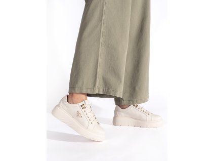 Kožené béžové sneakersy na platformě
