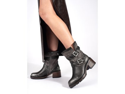 Tmavě hnědé kotníkové boty dámské na podpatku se sponou (Velikost 36)