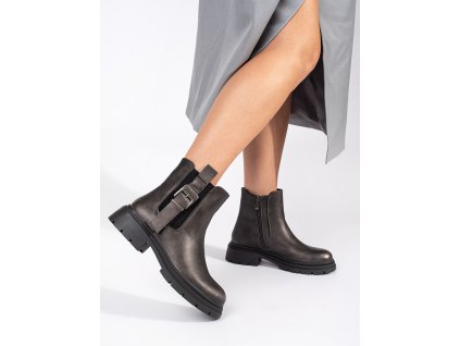 Tmavě hnědé kotníkové boty štibletky dámské s přezkou (Velikost 36)