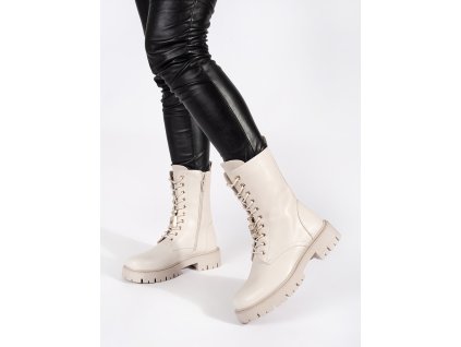 Světle béžové dámské boty workery s ozdobou (Velikost 36)