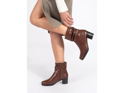 Hnědé kožené dámské kotníkové boty na sloupku s vrásněným svrškem Sergio Leone (Velikost 36)