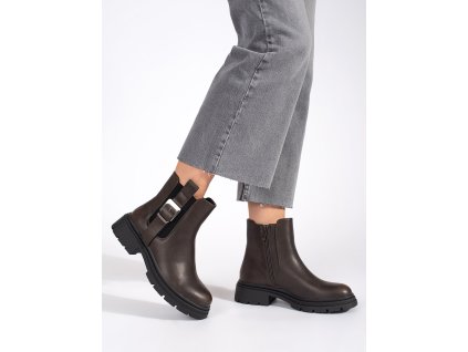 Hnědé kotníkové štibletky dámské s přezkou (Velikost 36)