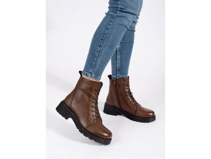 Kožené tmavě hnědé kotníkové boty na hrubé podrážce Sergio Leone (Velikost 36)