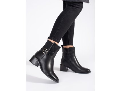 Černé dámské kotníkové boty na sloupku s přezkou (Velikost 36)
