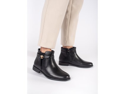 Černé kotníkové boty s páskem na nízkém podpatku (Velikost 36)