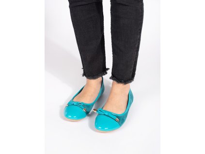 Modré ploché dámské baleríny s lakovanou špičkou (Velikost 36)