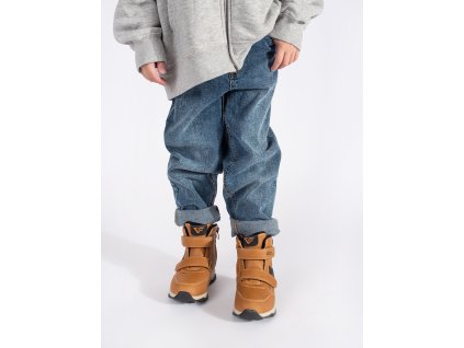 Zateplené chlapecké camelové kotníkové boty na suchý zip