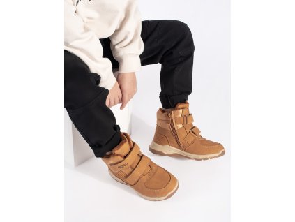 Zateplené chlapecké camelové kotníkové boty na suchý zip (Velikost 36)