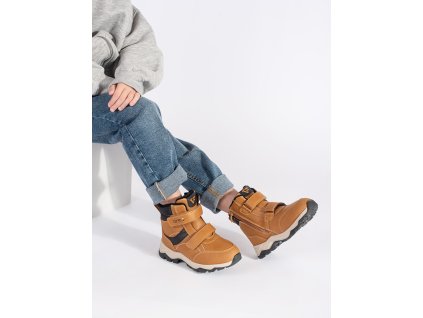 Zateplené chlapecké camelové kotníkové boty na suchý zip (Velikost 26)