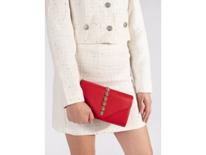 Červená listová kabelka zdobená krystalky (Velikost one size)