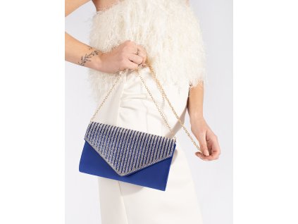 Malá modrá listová kabelka zdobená krystalky (Velikost one size)