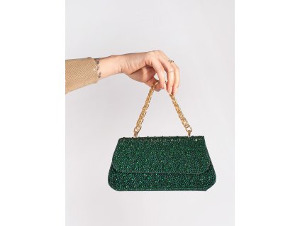 Zelená malá flitrová kabelka se zlatým uchem (Velikost one size)