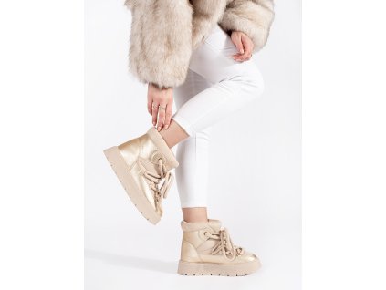 Světle béžové šněrovací dámské sněhule na hrubé podrážce (Velikost 36)