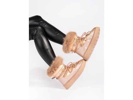 Zlaté dámské sněhule s kožíškem na silné podrážce (Velikost 36)