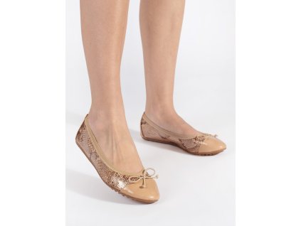 Béžové baleríny na gumičku s hadím vzorem (Velikost 36)