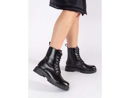 Černé kotníkové workery hladké na šněrování (Velikost 36)