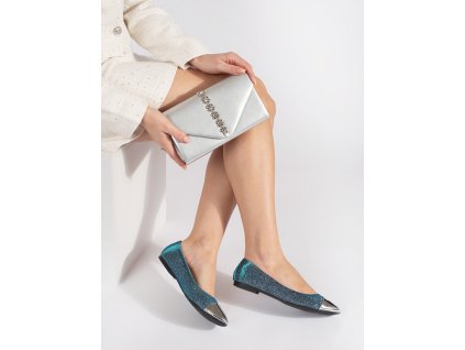 Modré lesklé baleríny se stříbrnou špičkou (Velikost 36)