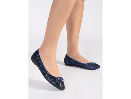 Modré lesklé baleríny s mašličkou (Velikost 36)