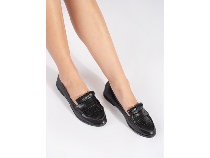 Černé mokasíny zdobené třásněmi (Velikost 36)