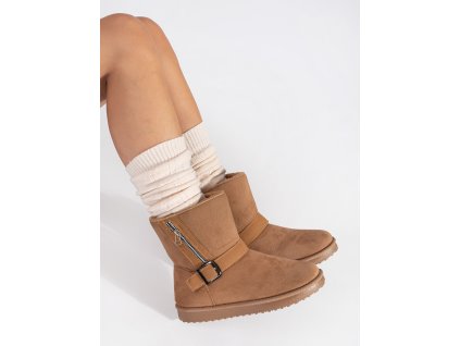 Béžové dámské sněhule s ozdobnou sponou a zipem