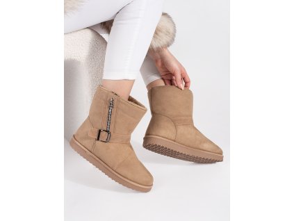 Světle béžové dámské sněhule s ozdobnou sponou a zipem (Velikost 36)