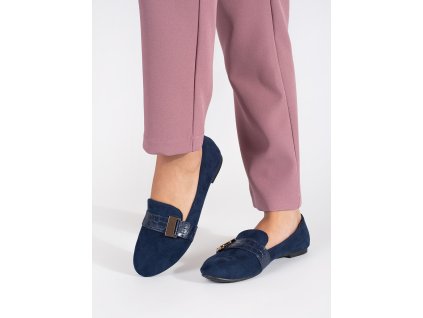 Tmavě modré semišové mokasíny so sponou (Velikost 36)
