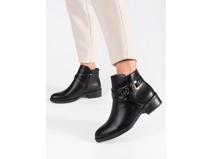 Černé štibletky na plochém podpatku s ozdobným páskem (Velikost 36)