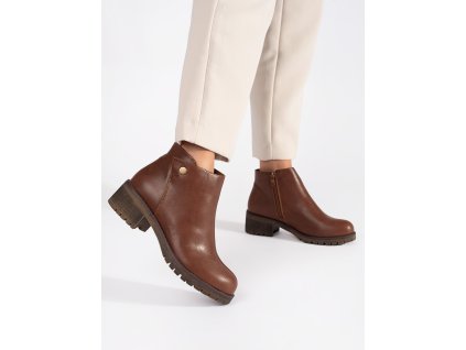 Hnědé kotníkové boty v imitaci kůže (Velikost 36)