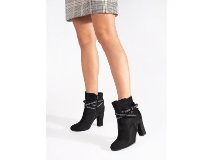 Černé semišové dámské kotníkové boty na sloupku (Velikost 36)
