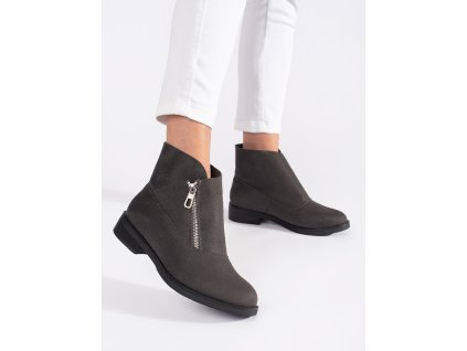 Šedé ploché kotníkové boty na zip