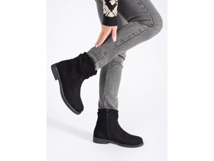 Černé ploché semišové kovbojky dámské
