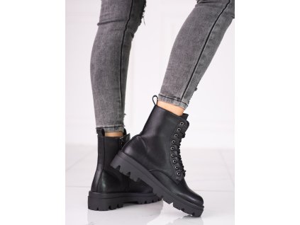 Černé dámské šněrovací kotníkové boty