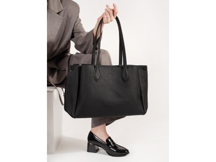 Černá kabelka typu shopper z ekokůže (Velikost one size)