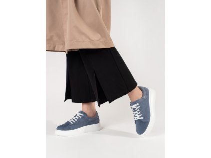 Modré kožené sneakersy na hrubé podrážce