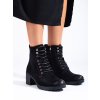 Šněrovací dámské členkové boty na podpatku Potocki z eko semiše