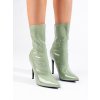 Dámské kozačky na jehlovém podpatku  z lakované ekokůže zelené (Velikost 37.5)