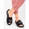 Pohodlné černé dámské pantofle  s řetízkem (Velikost 37.5)