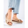 Kožené dámské nízké sandály na klínku Potocki béžové (Velikost 37.5)