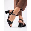 Lakované dámské sandály na podpatku černé (Velikost 36)