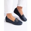 Tmavě modré dámské mokasíny na nízkém klínku (Velikost 36)