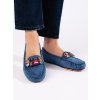 Modré dámské mokasíny dírkované s krystalky (Velikost 36)