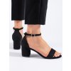 Černé semišové sandály na nízkém sloupku (Velikost 36)