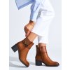 Camelové kotníkové dámské boty na sloupku (Velikost 36)