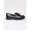 Černé dámské lakované mokasíny s medvídkem (Velikost 36)