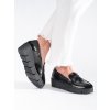 Černé lakované dámské mokasíny na hrubé podrážce (Velikost 36)