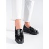 Černé lakované dámské mokasíny na hrubé podrážce (Velikost 36)