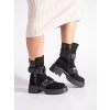 Černé semišové dámské kotníkové boty s přezkou (Velikost 36)